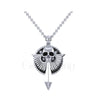 1.00Ct Round Cut Black Diamond Engagement Wedding Gothic Skull Angel Wings With Sword Pendant Sterling Silver White Gold Finish