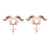 1.00Ct Round Cut Black Diamond Gothic Skull Horn Style Earrings Engagement Wedding Sterling Silver Rose Gold Finish