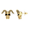 1.00Ct Round Cut Black Diamond Gothic Skull Horn Style Earrings Engagement Wedding Sterling Silver Yellow Gold Finish