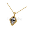 1.00Ct Round Cut Black Diamond Engagement Wedding Gothic Skull Flower Leaf Frame Pendant Sterling Silver Two Tone Yellow Gold Finish