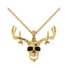 1.00Ct Black Round Diamond Engagement Wedding Gothic Skull With Deer Horns Pendant Sterling Silver Yellow Gold Finish