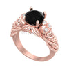 2Ct Round Cut Black Diamond Gothic Skull Infinity Leaf Engagement Wedding Ring Sterling Silver Rose Gold Finish