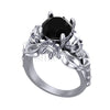 2Ct Round Cut Black Diamond Flower Leaf Style Gothic Skull Engagement Wedding Ring Sterling Silver White Gold Finish