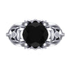 2Ct Round Cut Black Diamond Flower Leaf Style Gothic Skull Engagement Wedding Ring Sterling Silver White Gold Finish