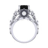 2Ct Round Cut Black Diamond Flower Leaf Style Gothic Skull Engagement Wedding Ring Sterling Silver White Gold Finish