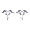 1.00Ct Round Cut Black Diamond Gothic Skull Horn Style Earrings Engagement Wedding Sterling Silver White Gold Finish