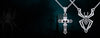 A dark and mysterious banner showcasing gothic skull and spider pendant jewelry, evoking a sense of intrigue and gothic elegance
