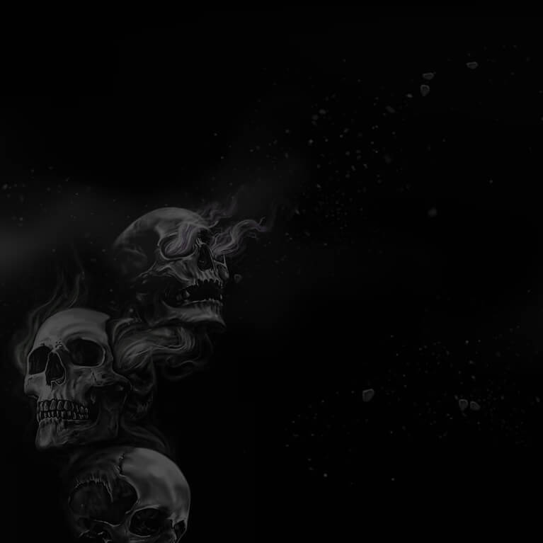 Gothic jewelry banner with eerie smoke emerging from skull's eye sockets, creating a haunting ambiance