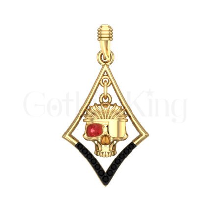1Ct Round Cut Red Diamond Engagement Wedding Gothic Skull Style Pendant Sterling Silver Yellow Gold Finish