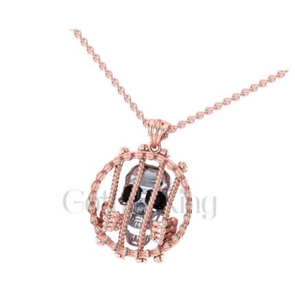 1.00Ct Round Cut Black Diamond Engagement Wedding Gothic Skull Prison Pendant Sterling Silver Two Tone Rose Gold Finish