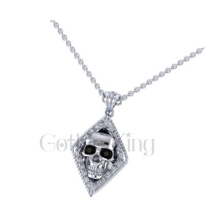 1.00Ct Round Cut Black Diamond Engagement Wedding Gothic Skull Flower Leaf Frame Pendant Sterling Silver Two Tone White Gold Finish