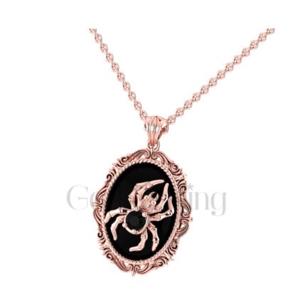 1.00Ct Round Cut Black Diamond Engagement Wedding Gothic Spider Vintage Pendant Sterling Silver Rose Gold Finish