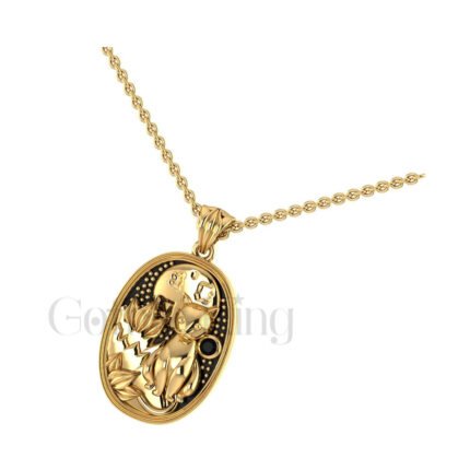 0.50ct Round Cut White Diamond Engagement Gothic Cat Leaf Vintage Style Pendant With Chain Sterling Silver Yellow Gold Finish