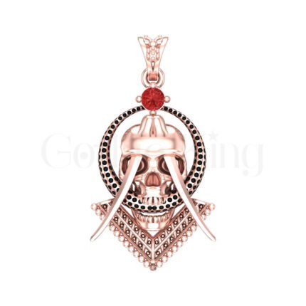 1Ct Gothic Skull Round Cut Red Diamond Engagement Wedding Pendant Sterling Silver Rose Gold Finish