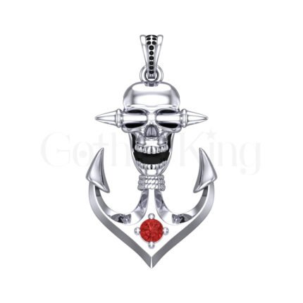 1Ct Gothic Skull Round Cut Red Diamond Engagement Wedding Anchor Style Pendant Sterling Silver White Gold Finish