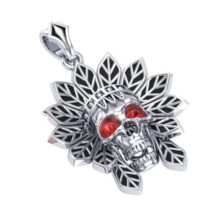 1Ct Round Cut Red Diamond Engagement Wedding Gothic Skull Tribal Style Pendant Sterling Silver White Gold Finish