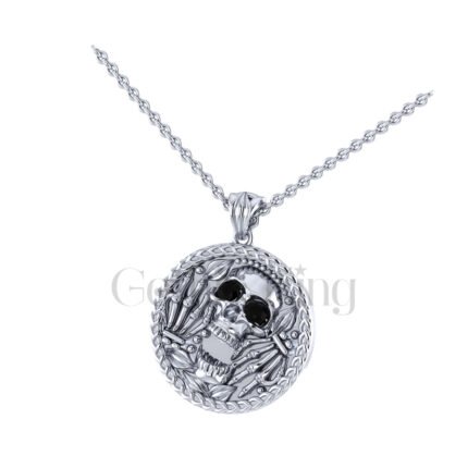 1.00Ct Round Cut Black Diamond Engagement Wedding Gothic Skull Leaf Skull Pirates Coin Pendant Sterling Silver White Gold Finish