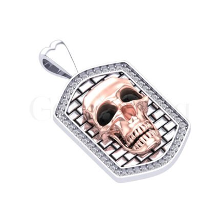 2Ct Round Cut Black Diamond Gothic Skull Engagement Wedding Pendant Sterling Silver Rose Gold Finish