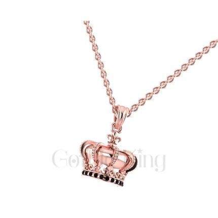 1.00Ct Round Cut Black Diamond Engagement Wedding Gothic Crown Pendant Sterling Silver Rose Gold Finish