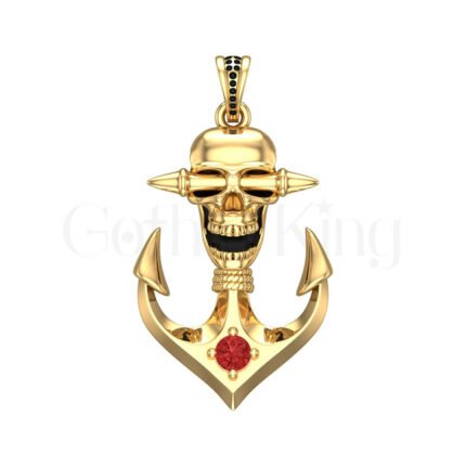1Ct Gothic Skull Round Cut Red Diamond Engagement Wedding Anchor Style Pendant Sterling Silver Yellow Gold Finish