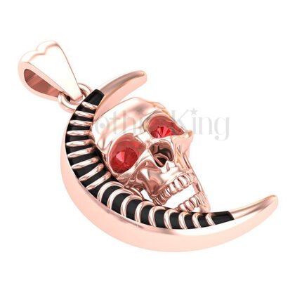 1Ct Round Cut Red Diamond Engagement Wedding Gothic Skull Half Moon Style Pendant Sterling Silver Rose Gold Finish