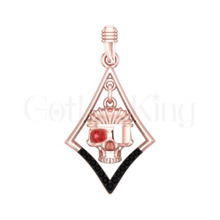 1Ct Round Cut Red Diamond Engagement Wedding Gothic Skull Style Pendant Sterling Silver Rose Gold Finish