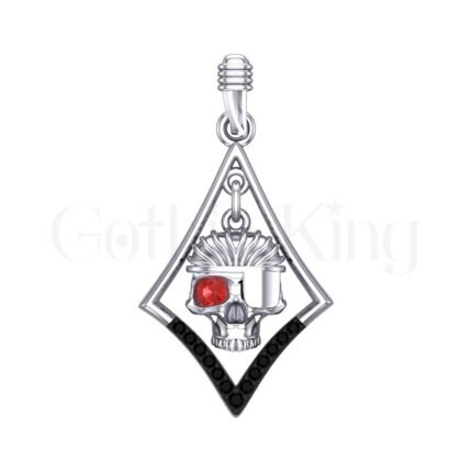 1Ct Round Cut Red Diamond Engagement Wedding Gothic Skull Style Pendant Sterling Silver White Gold Finish
