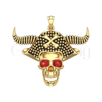 2Ct Round Cut Red Diamond Engagement Wedding Gothic Skull Cap Pendant Sterling Silver Yellow Gold Finish