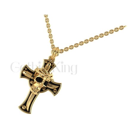 1.00Ct Round Cut Black Diamond Engagement Wedding Gothic Skull Jesus Sterling Silver Yellow Gold Finish