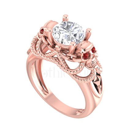 2Ct Round Cut White Diamond Gothic Skull Style Engagement Wedding Ring Sterling Silver Rose Gold Finish