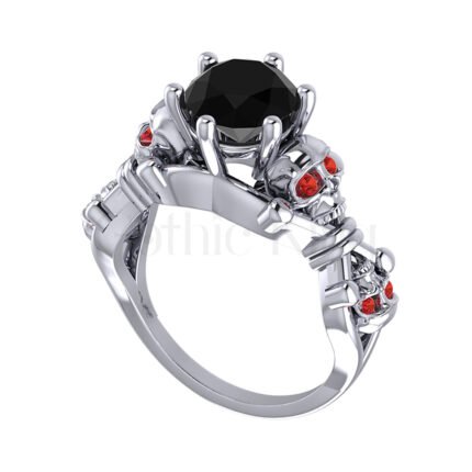 2Ct Round Cut Gothic Skull Black Diamond Engagement Wedding Ring Sterling Silver White Gold Finish