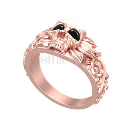 2.00Ct Round Cut Black Diamond Gothic Skull Vintage Engagement Wedding Ring Sterling Silver Rose Gold Finish