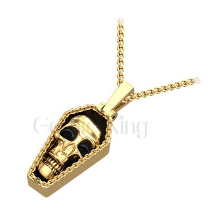 1.00Ct Gothic Round Cut Black Diamond Engagement Wedding Gothic Skull Pendant With Chain Sterling Silver Yellow Gold Finish