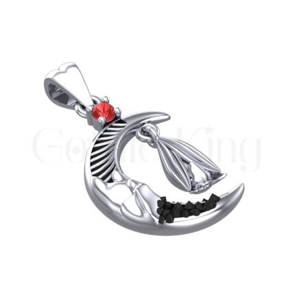 1Ct Round Cut Red Diamond Engagement Wedding Gothic Vampire Bat Style Pendant Sterling Silver White Gold Finish