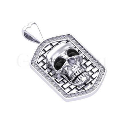2Ct Round Cut Black Diamond Gothic Skull Engagement Wedding Pendant Sterling Silver White Gold Finish