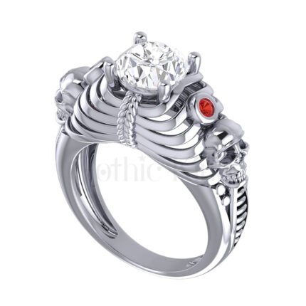 2.00Ct Round Cut White Diamond Engagement Wedding Ring Gothic Skull Sterling Silver White Gold Finish
