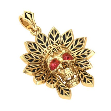 1Ct Round Cut Red Diamond Engagement Wedding Gothic Skull Tribal Style Pendant Sterling Silver Yellow Gold Finish