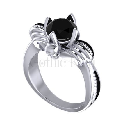 2.00Ct Round Cut Engagement Wedding Ring Black Diamond Gothic Skull Sterling Silver White Gold Finish