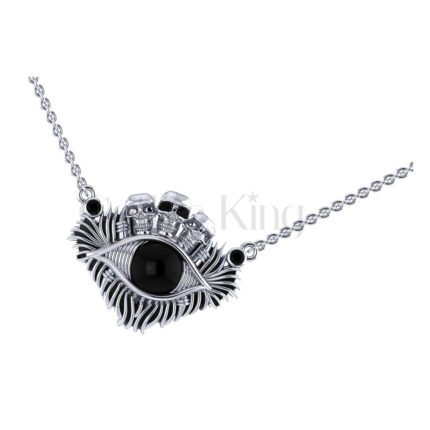 2.5Ct Round Cut Black Diamond Engagement Wedding Gothic Skull Devil Eye Pendant Sterling Silver White Gold Finish