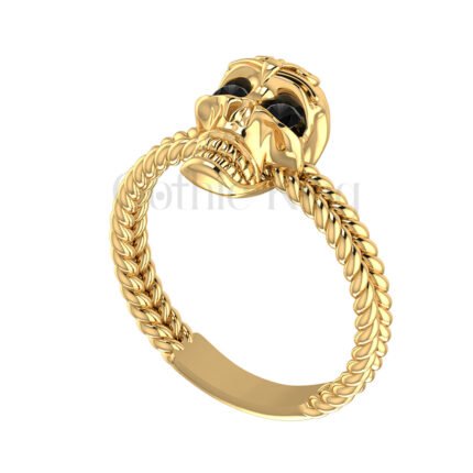 2Ct Round Cut Black Diamond Engagement Wedding Ring Gothic Skull Style Sterling Silver Yellow Gold Finish