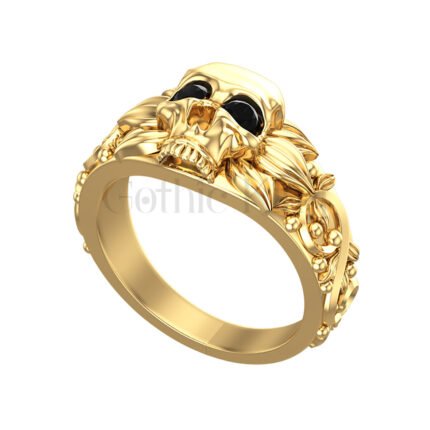 2.00Ct Round Cut Black Diamond Gothic Skull Vintage Engagement Wedding Ring Sterling Silver Yellow Gold Finish