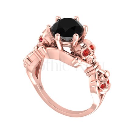 2Ct Round Cut Gothic Skull Black Diamond Engagement Wedding Ring Sterling Silver Rose Gold Finish