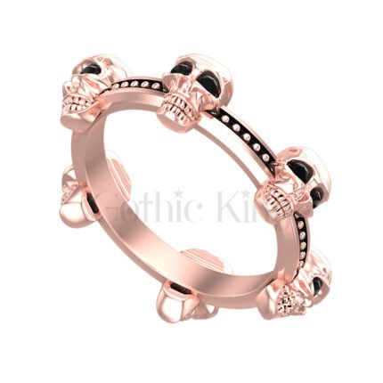 1.00Ct Round Cut Black Diamond Gothic Skull Band Style Engagement Wedding Ring Sterling Silver Rose Gold Finish