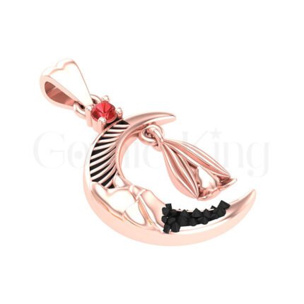 1Ct Round Cut Red Diamond Engagement Wedding Gothic Vampire Bat Style Pendant Sterling Silver Rose Gold Finish