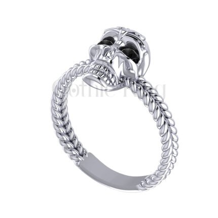 2Ct Round Cut Black Diamond Engagement Wedding Ring Gothic Skull Style Sterling Silver White Gold Finish