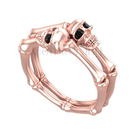 2.00Ct Round Cut Black Diamond Gothic Two Skull Style Engagement Wedding Ring Sterling Silver Rose Gold Finish