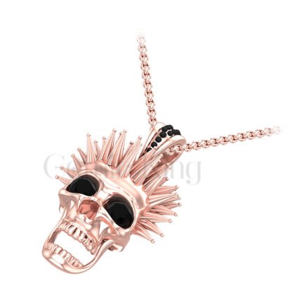 1.00Ct Gothic Round Cut Black Diamond Engagement Wedding Gothic Skull King Pendant With Chain Sterling Silver Rose Gold Finish