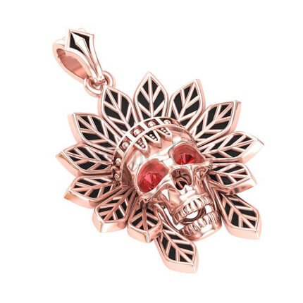 1Ct Round Cut Red Diamond Engagement Wedding Gothic Skull Tribal Style Pendant Sterling Silver Rose Gold Finish
