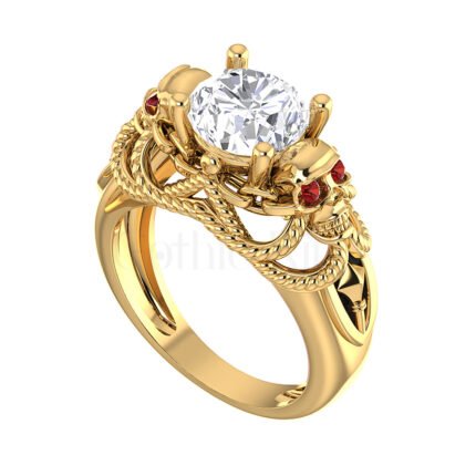 2Ct Round Cut White Diamond Gothic Skull Style Engagement Wedding Ring Sterling Silver Yellow Gold Finish