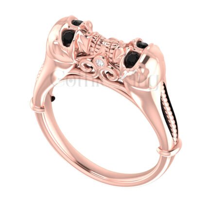 2Ct Round Cut Black Diamond Gothic Skull Style Engagement Wedding Ring Sterling Silver Rose Gold Finish